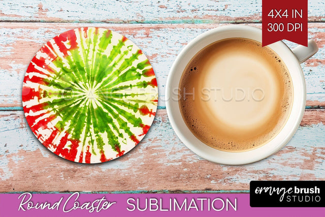 Christmas Tie Dye Round Coaster Sublimation Glitter Coaster Sublimation OrangeBrushStudio 