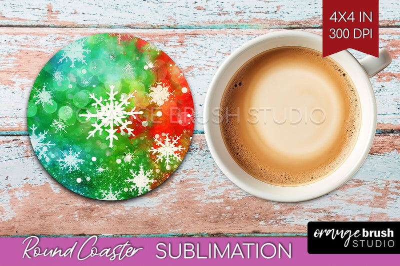 Christmas Tie Dye Round Coaster Sublimation Glitter Coaster Sublimation OrangeBrushStudio 