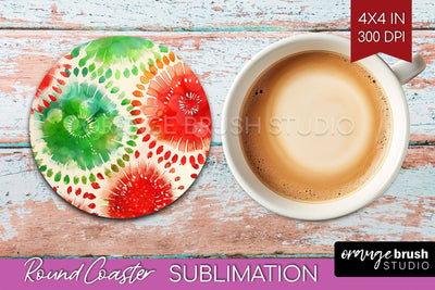 Christmas Tie Dye Round Coaster Sublimation Glitter Coaster Sublimation OrangeBrushStudio 
