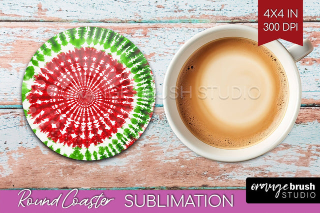 Christmas Tie Dye Round Coaster Sublimation Glitter Coaster Sublimation OrangeBrushStudio 