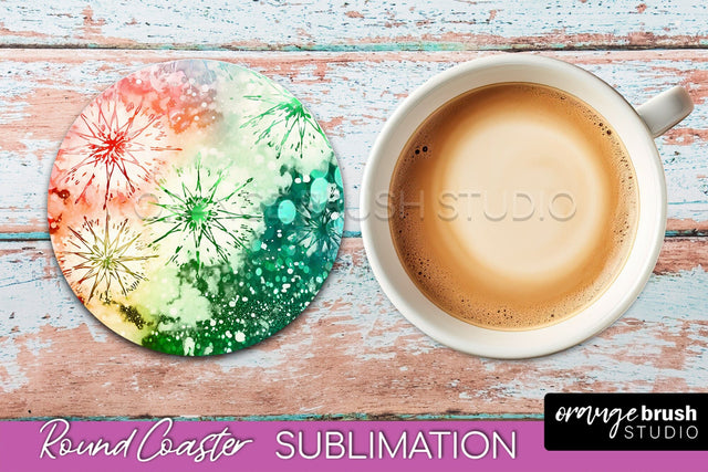 Christmas Tie Dye Round Coaster Sublimation Glitter Coaster Sublimation OrangeBrushStudio 