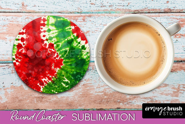 Christmas Tie Dye Round Coaster Sublimation Glitter Coaster Sublimation OrangeBrushStudio 