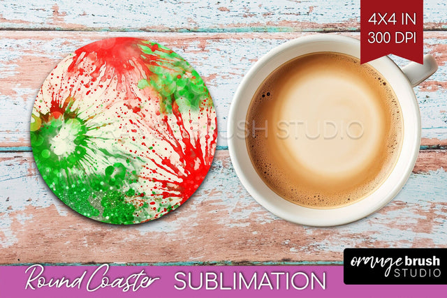 Christmas Tie Dye Round Coaster Sublimation Glitter Coaster Sublimation OrangeBrushStudio 