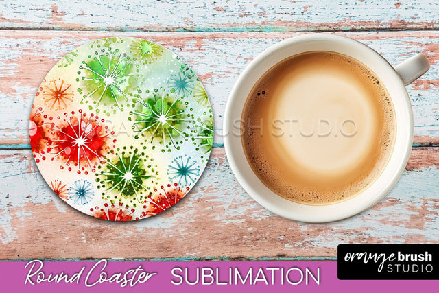 Christmas Tie Dye Round Coaster Sublimation Glitter Coaster Sublimation OrangeBrushStudio 