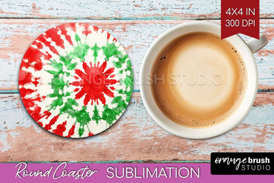 Christmas Tie Dye Round Coaster Sublimation Glitter Coaster Sublimation OrangeBrushStudio 