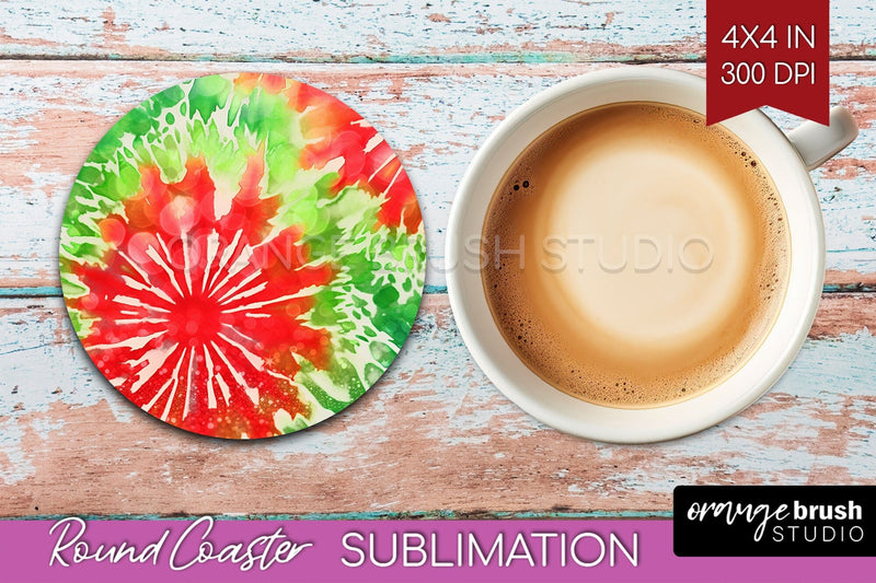Christmas Tie Dye Round Coaster Sublimation Glitter Coaster Sublimation OrangeBrushStudio 