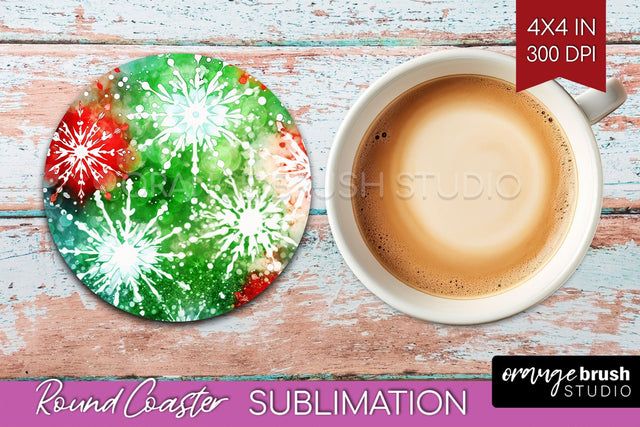 Christmas Tie Dye Round Coaster Sublimation Glitter Coaster Sublimation OrangeBrushStudio 