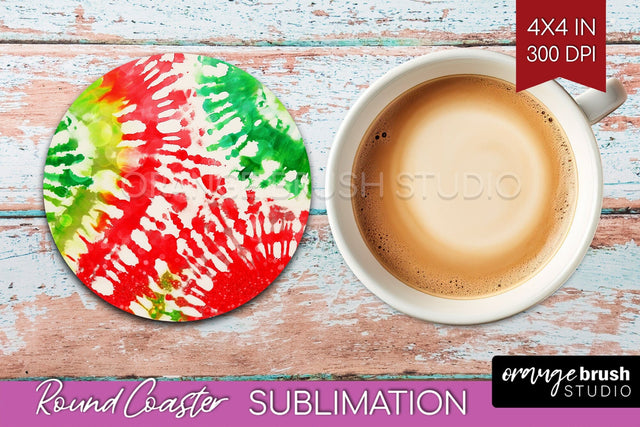 Christmas Tie Dye Round Coaster Sublimation Glitter Coaster Sublimation OrangeBrushStudio 