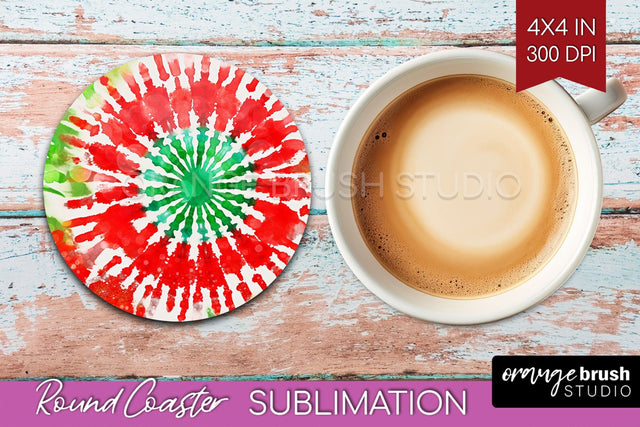 Christmas Tie Dye Round Coaster Sublimation Glitter Coaster Sublimation OrangeBrushStudio 