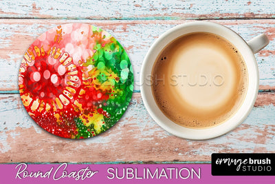 Christmas Tie Dye Round Coaster Sublimation Glitter Coaster Sublimation OrangeBrushStudio 