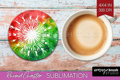 Christmas Tie Dye Round Coaster Sublimation Glitter Coaster Sublimation OrangeBrushStudio 