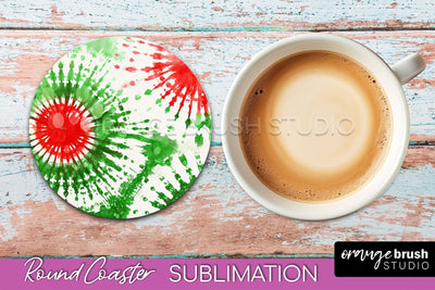 Christmas Tie Dye Round Coaster Sublimation Glitter Coaster Sublimation OrangeBrushStudio 