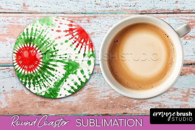 Christmas Tie Dye Round Coaster Sublimation Glitter Coaster Sublimation OrangeBrushStudio 