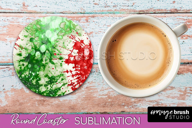 Christmas Tie Dye Round Coaster Sublimation Glitter Coaster Sublimation OrangeBrushStudio 