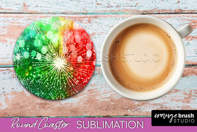 Christmas Tie Dye Round Coaster Sublimation Glitter Coaster Sublimation OrangeBrushStudio 