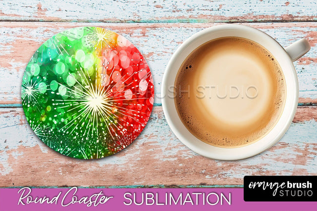 Christmas Tie Dye Round Coaster Sublimation Glitter Coaster Sublimation OrangeBrushStudio 