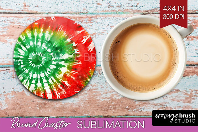 Christmas Tie Dye Round Coaster Sublimation Glitter Coaster Sublimation OrangeBrushStudio 