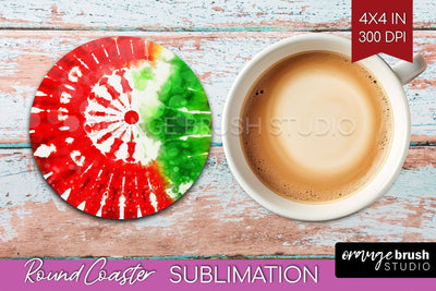 Christmas Tie Dye Round Coaster Sublimation Glitter Coaster Sublimation OrangeBrushStudio 