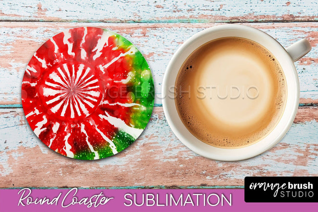 Christmas Tie Dye Round Coaster Sublimation Glitter Coaster Sublimation OrangeBrushStudio 