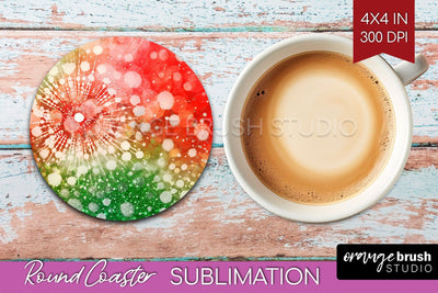 Christmas Tie Dye Round Coaster Sublimation Glitter Coaster Sublimation OrangeBrushStudio 