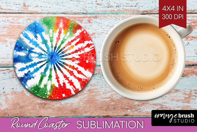 Christmas Tie Dye Round Coaster Sublimation Glitter Coaster Sublimation OrangeBrushStudio 