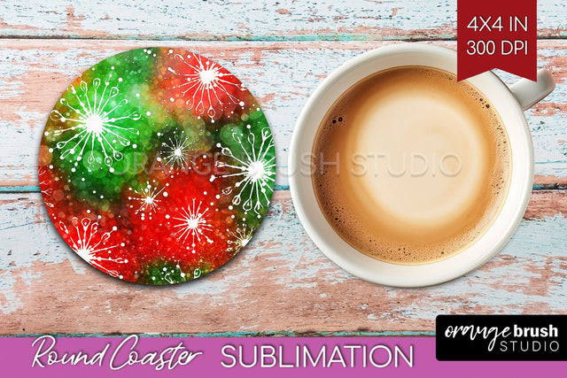 Christmas Tie Dye Round Coaster Sublimation Glitter Coaster Sublimation OrangeBrushStudio 