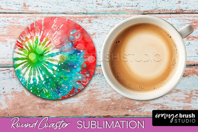 Christmas Tie Dye Round Coaster Sublimation Glitter Coaster Sublimation OrangeBrushStudio 