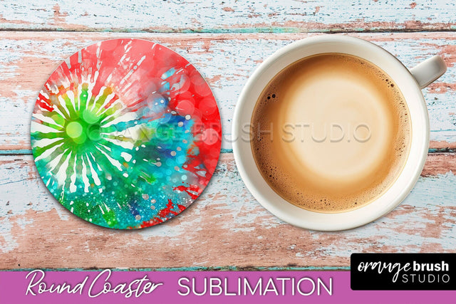 Christmas Tie Dye Round Coaster Sublimation Glitter Coaster Sublimation OrangeBrushStudio 
