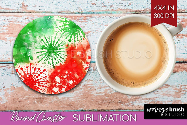 Christmas Tie Dye Round Coaster Sublimation Glitter Coaster Sublimation OrangeBrushStudio 