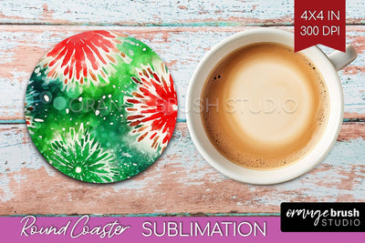 Christmas Tie Dye Round Coaster Sublimation Glitter Coaster Sublimation OrangeBrushStudio 