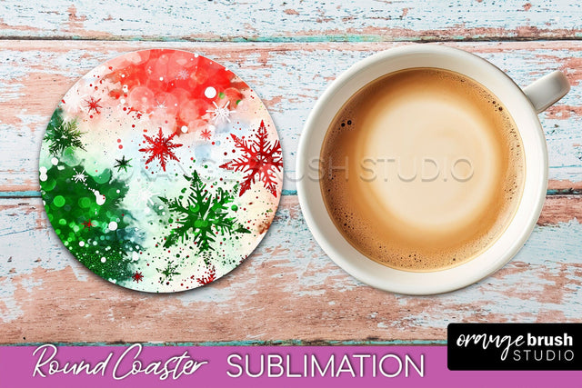 Christmas Tie Dye Round Coaster Sublimation Glitter Coaster Sublimation OrangeBrushStudio 