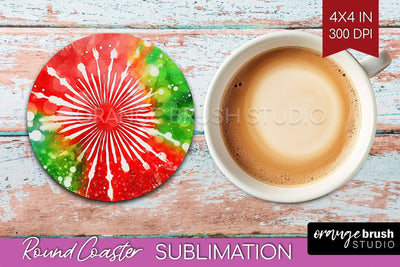 Christmas Tie Dye Round Coaster Sublimation Glitter Coaster Sublimation OrangeBrushStudio 