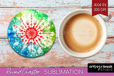 Christmas Tie Dye Round Coaster Sublimation Glitter Coaster Sublimation OrangeBrushStudio 