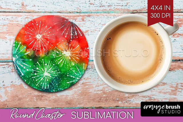 Christmas Tie Dye Round Coaster Sublimation Glitter Coaster Sublimation OrangeBrushStudio 