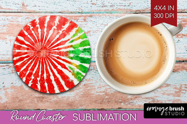 Christmas Tie Dye Round Coaster Sublimation Glitter Coaster Sublimation OrangeBrushStudio 