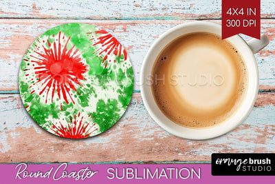 Christmas Tie Dye Round Coaster Sublimation Glitter Coaster Sublimation OrangeBrushStudio 