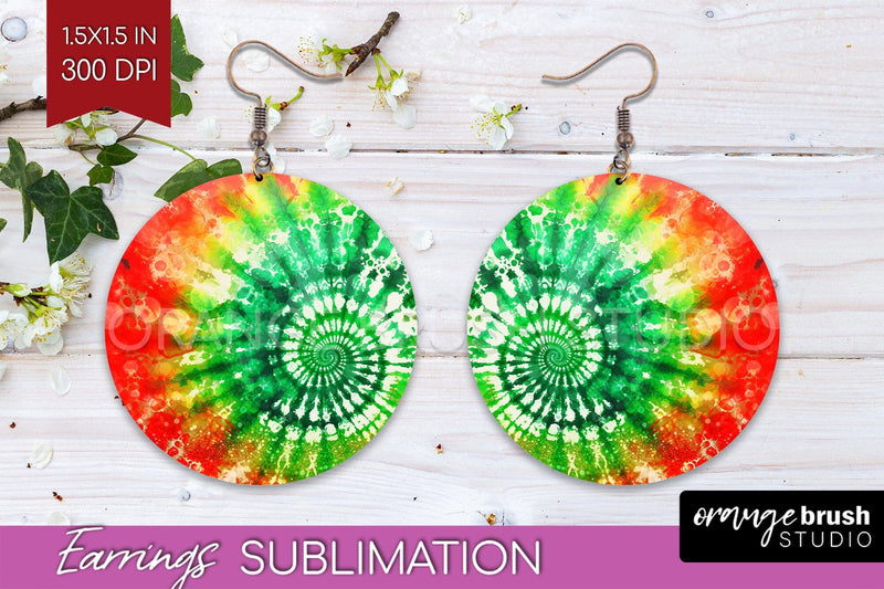 Christmas Tie Dye Round Earrings Sublimation PNG Sublimation OrangeBrushStudio 