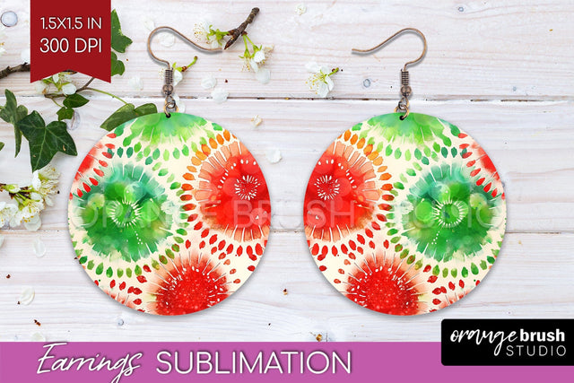 Christmas Tie Dye Round Earrings Sublimation PNG Sublimation OrangeBrushStudio 