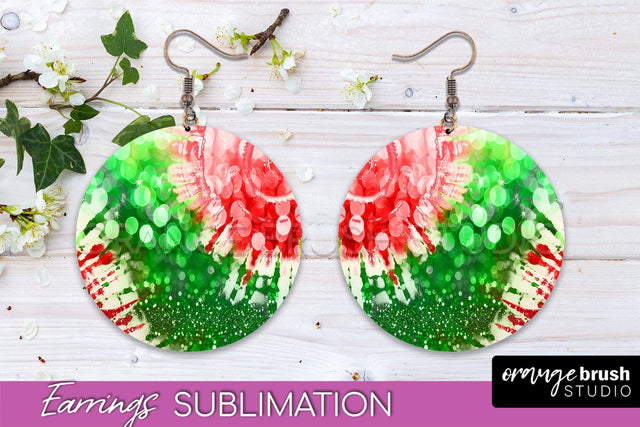 Christmas Tie Dye Round Earrings Sublimation PNG Sublimation OrangeBrushStudio 