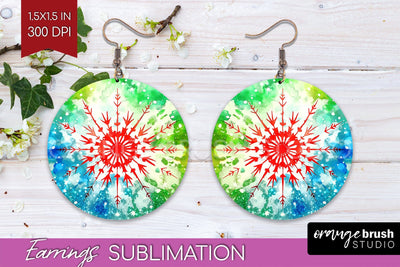 Christmas Tie Dye Round Earrings Sublimation PNG Sublimation OrangeBrushStudio 