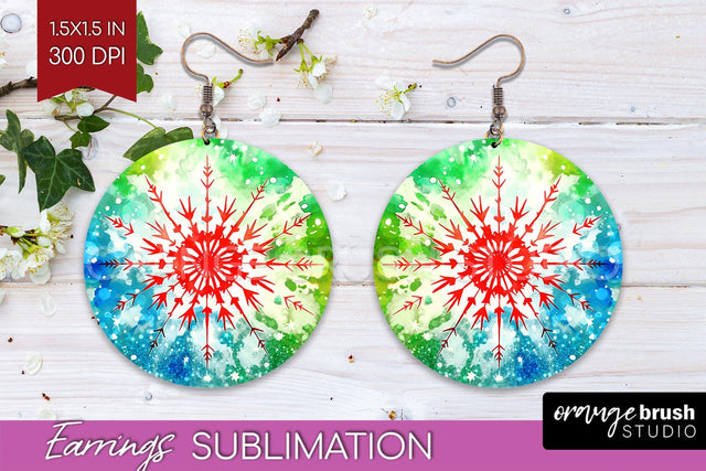 Christmas Tie Dye Round Earrings Sublimation PNG Sublimation OrangeBrushStudio 