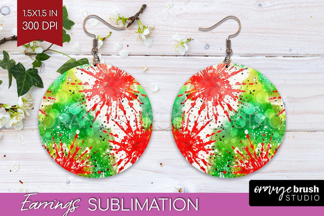Christmas Tie Dye Round Earrings Sublimation PNG Sublimation OrangeBrushStudio 
