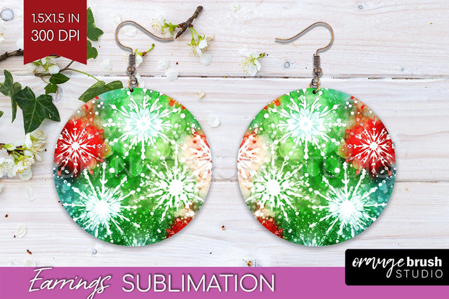 Christmas Tie Dye Round Earrings Sublimation PNG Sublimation OrangeBrushStudio 
