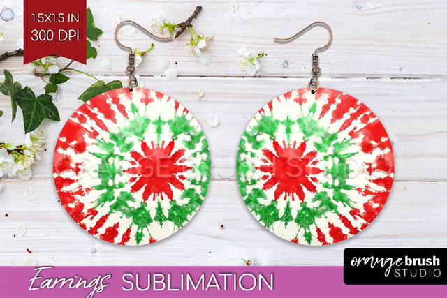 Christmas Tie Dye Round Earrings Sublimation PNG Sublimation OrangeBrushStudio 