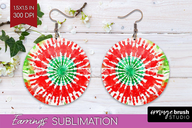 Christmas Tie Dye Round Earrings Sublimation PNG Sublimation OrangeBrushStudio 