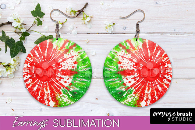 Christmas Tie Dye Round Earrings Sublimation PNG Sublimation OrangeBrushStudio 