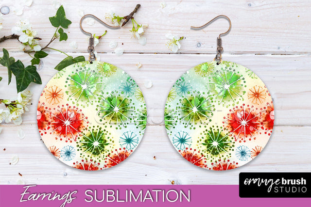 Christmas Tie Dye Round Earrings Sublimation PNG Sublimation OrangeBrushStudio 