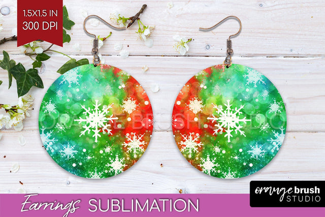 Christmas Tie Dye Round Earrings Sublimation PNG Sublimation OrangeBrushStudio 