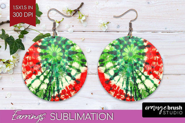 Christmas Tie Dye Round Earrings Sublimation PNG Sublimation OrangeBrushStudio 