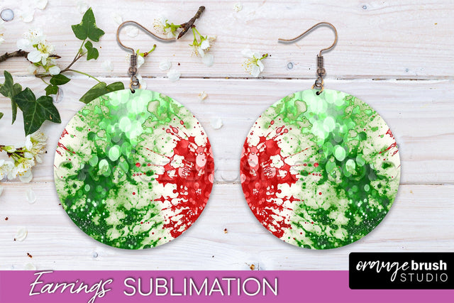 Christmas Tie Dye Round Earrings Sublimation PNG Sublimation OrangeBrushStudio 